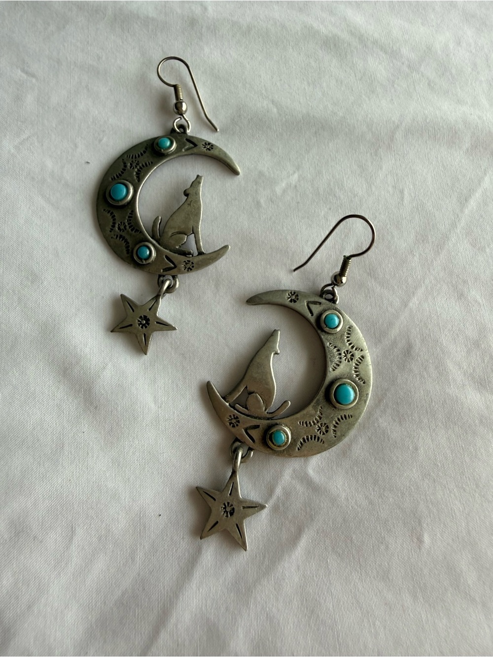 Vintage Jj Howling Wolf Crescent Moon Star Southwestern Faux Turquoise